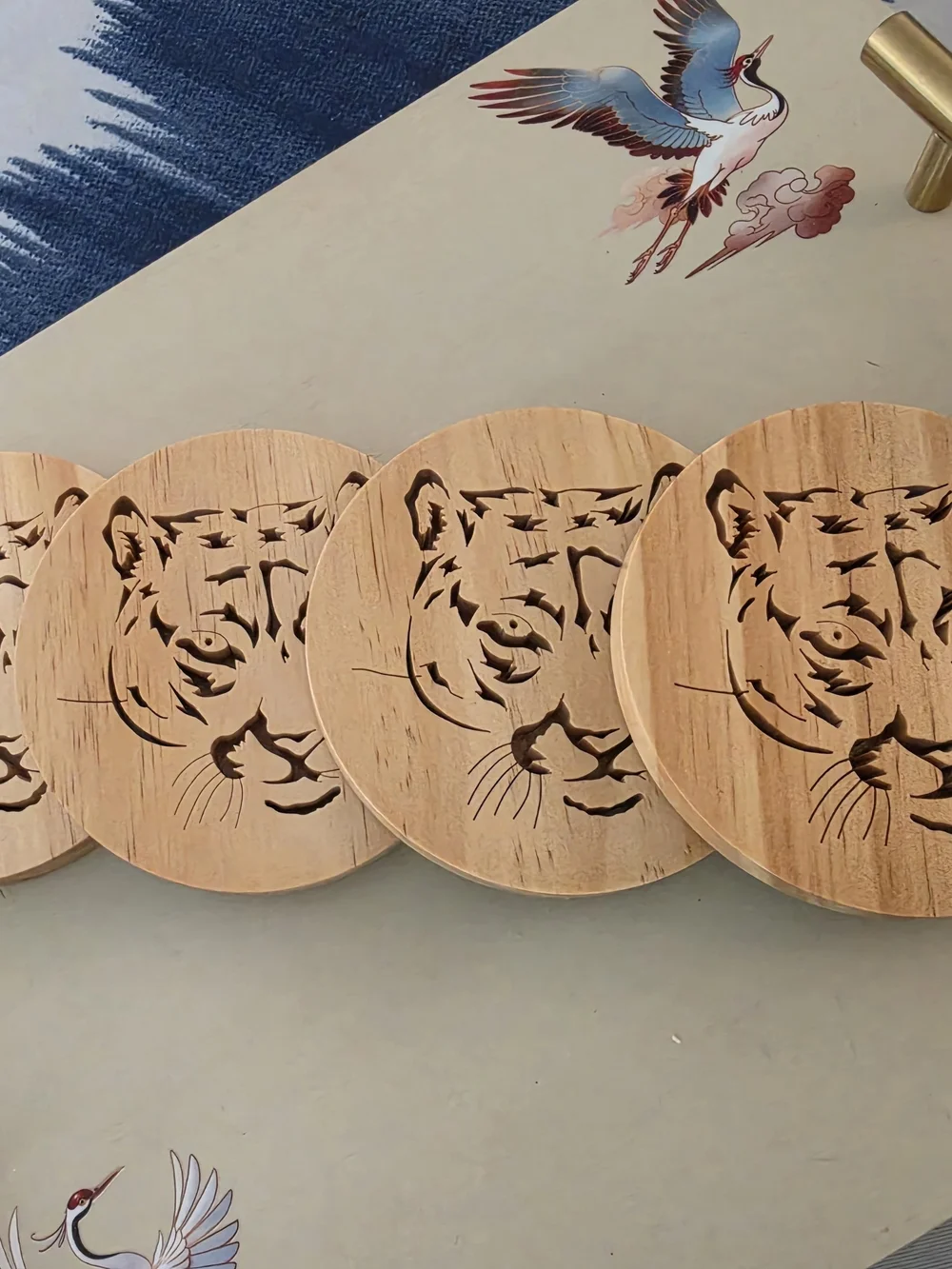 Set Of Four wooden Cougar coasters crafted Functional and decorative barware